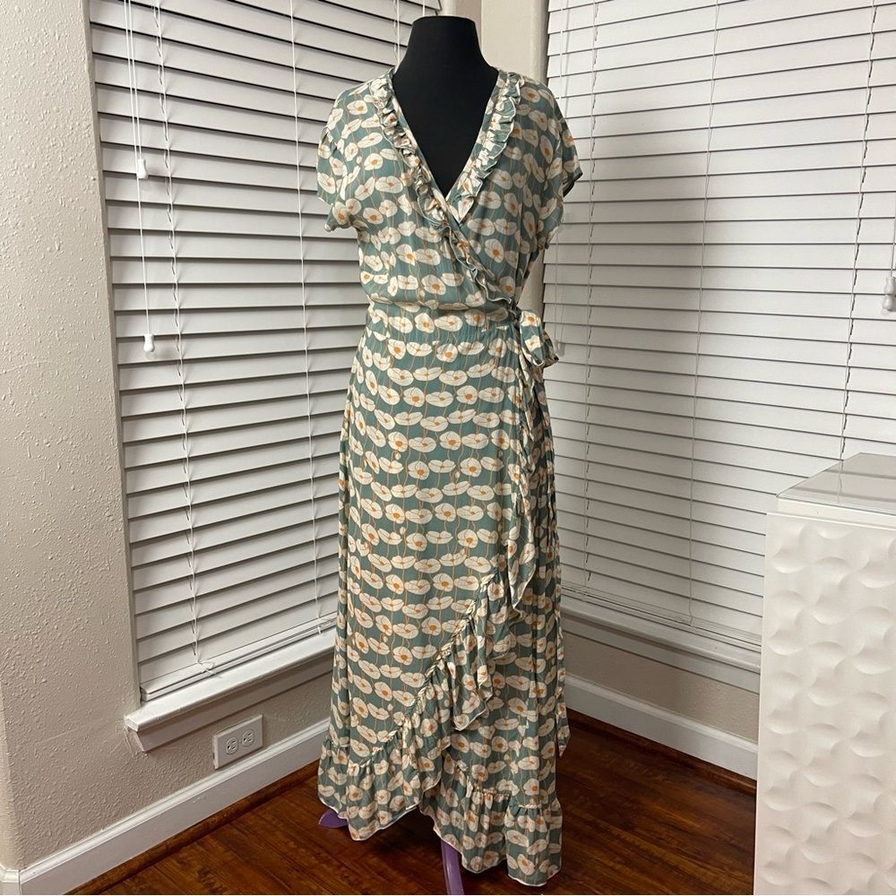 Une Indienne en Provence Printed Ruffled Maxi Wrap Dress Size Small/Medium